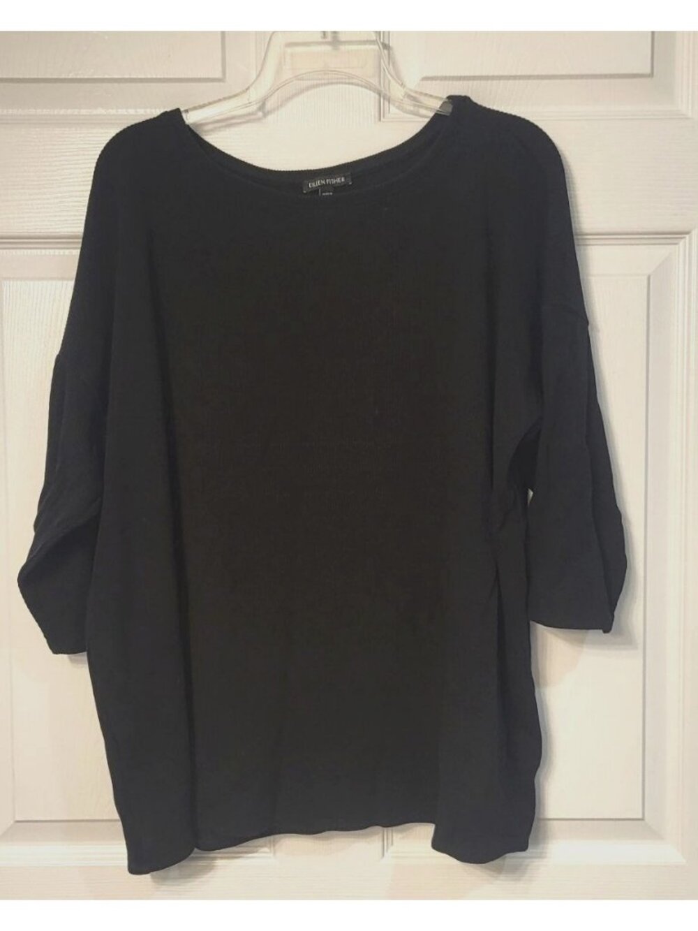 Eileen Fisher Black Ribbed Boatneck Tencel Blend Top SZ 3X Lagenlook Relaxed